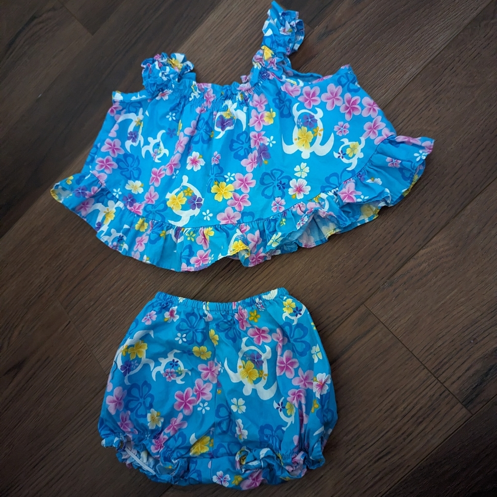 Authentic Hawaiian outfit two pieces 6 months turtle flower print